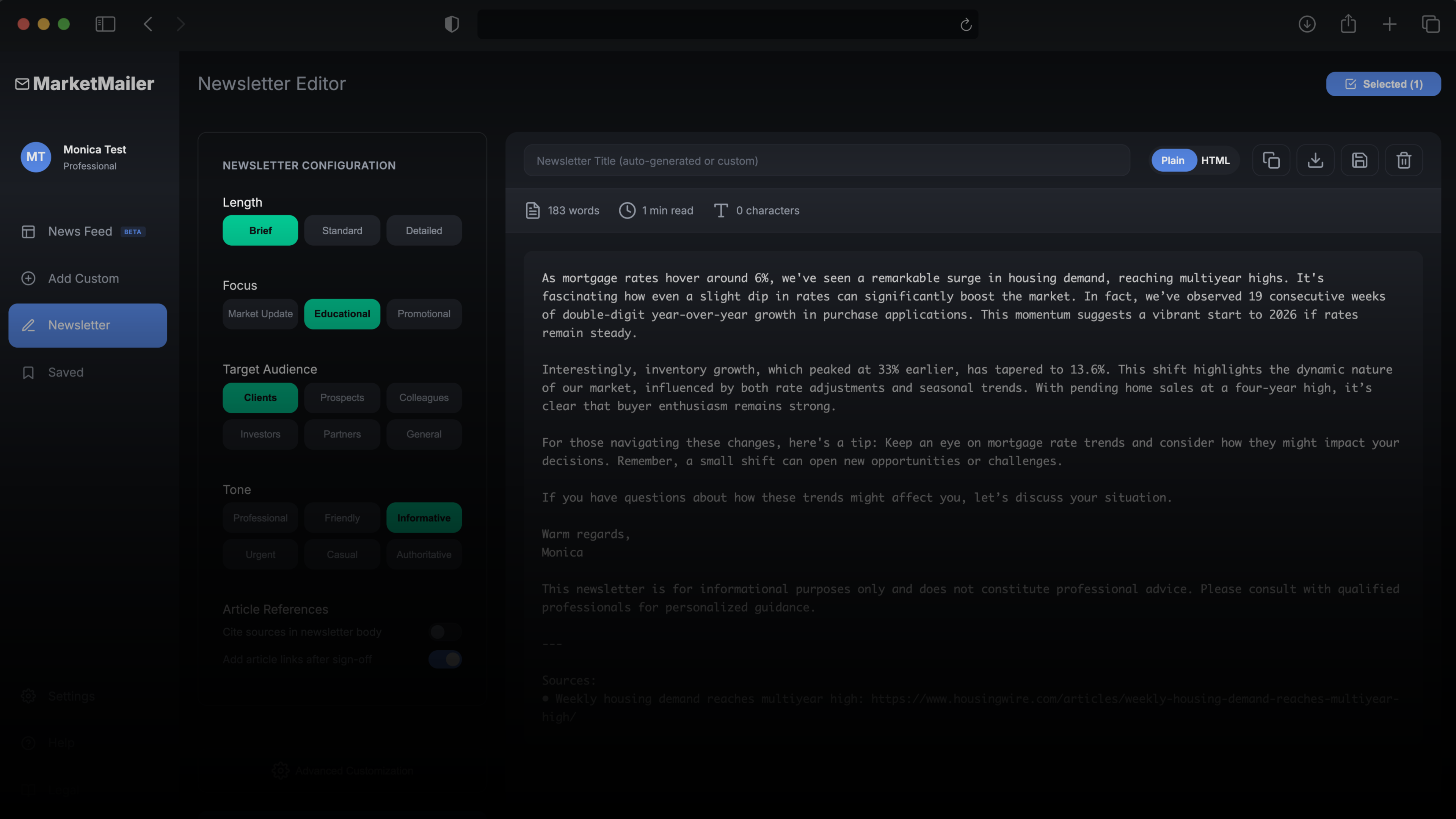 MarketMailer newsletter generator